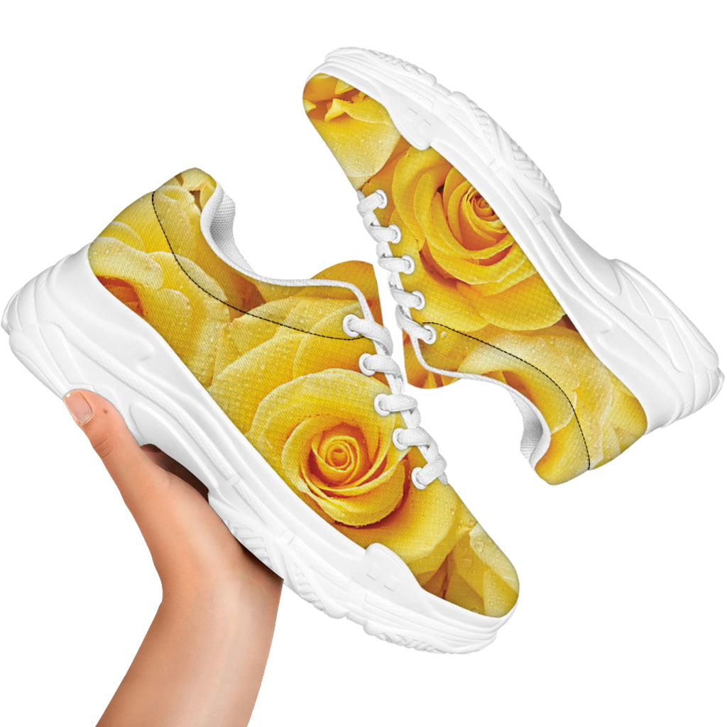 Yellow Rose Print White Chunky Shoes