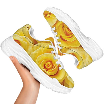 Yellow Rose Print White Chunky Shoes