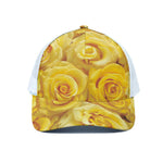 Yellow Rose Print White Mesh Trucker Cap