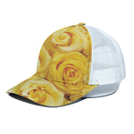 Yellow Rose Print White Mesh Trucker Cap