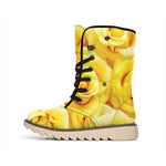 Yellow Rose Print Winter Boots