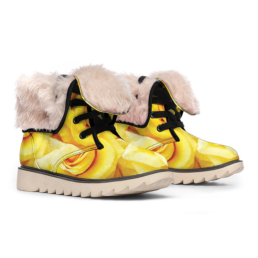 Yellow Rose Print Winter Boots