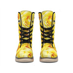 Yellow Rose Print Winter Boots