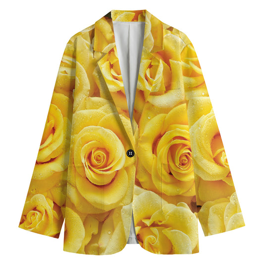 Yellow Rose Print Women's Blazer