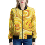 Yellow Rose Print Women's Bomber Jacket