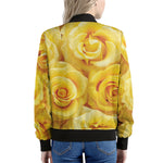 Yellow Rose Print Women's Bomber Jacket