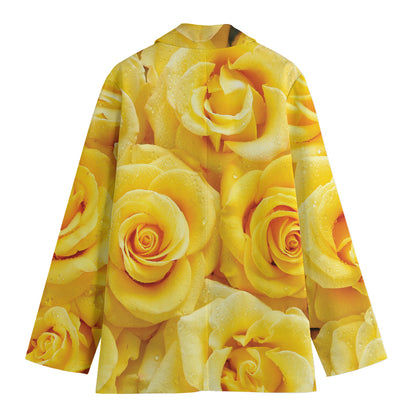 Yellow Rose Print Women's Cotton Blazer