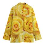 Yellow Rose Print Women's Cotton Blazer