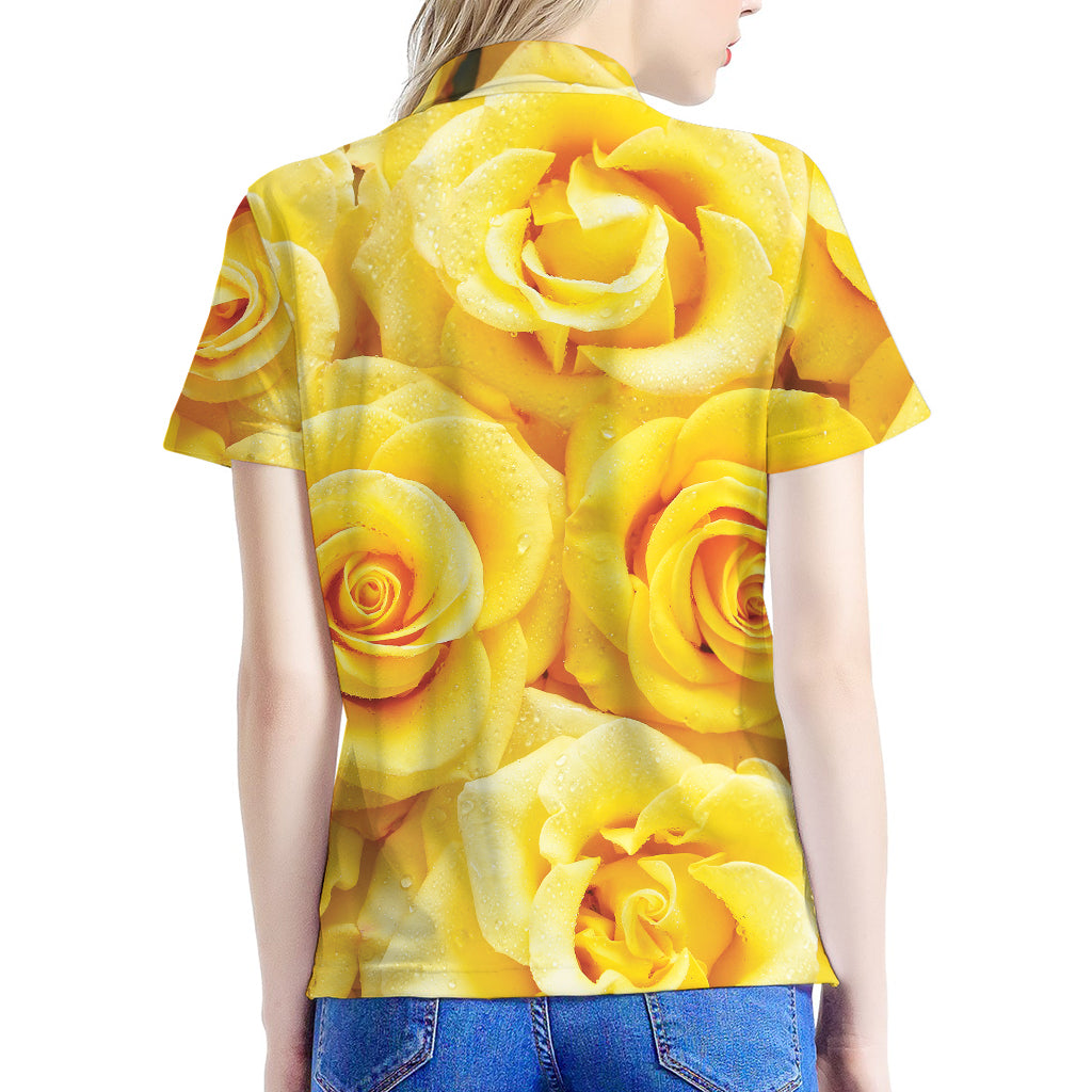 Yellow Rose Print Women's Polo Shirt