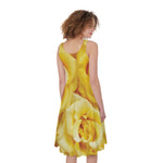 Yellow Rose Print Women's Sleeveless Dress