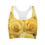 Yellow Rose Print Women's Sports Bra