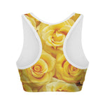 Yellow Rose Print Women's Sports Bra