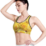 Yellow Rose Print Women's Sports Bra
