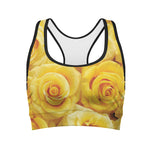 Yellow Rose Print Women's Sports Bra