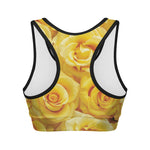 Yellow Rose Print Women's Sports Bra