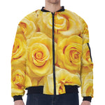 Yellow Rose Print Zip Sleeve Bomber Jacket