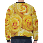 Yellow Rose Print Zip Sleeve Bomber Jacket