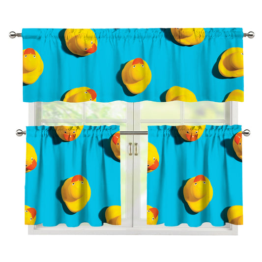 Yellow Rubber Ducks Print 3 Piece Kitchen Curtains