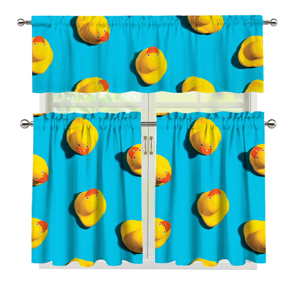 Yellow Rubber Ducks Print 3 Piece Kitchen Curtains