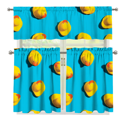 Yellow Rubber Ducks Print 3 Piece Kitchen Curtains