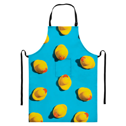 Yellow Rubber Ducks Print Bib Apron With Pocket