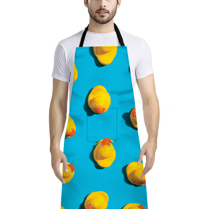 Yellow Rubber Ducks Print Bib Apron With Pocket
