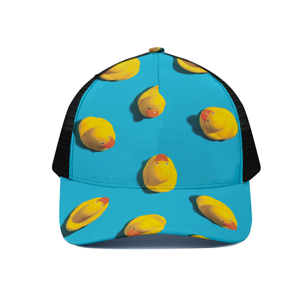 Yellow Rubber Ducks Print Black Mesh Trucker Cap