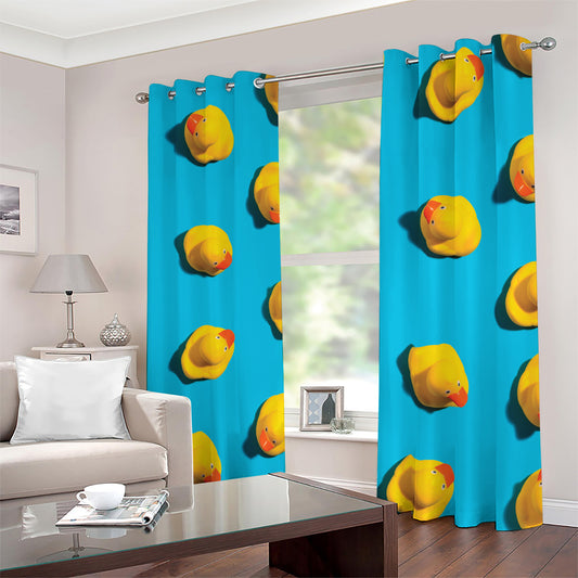 Yellow Rubber Ducks Print Blackout Grommet Curtains