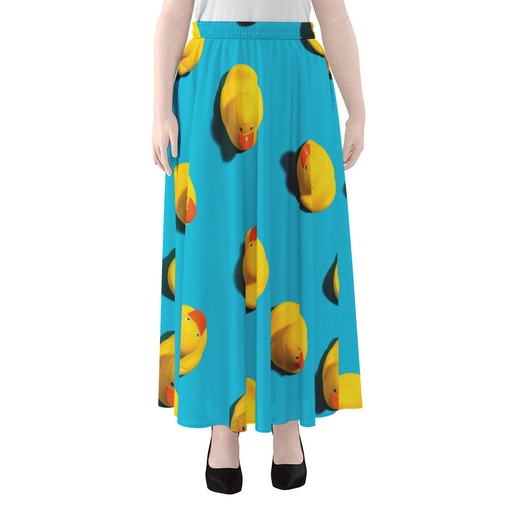 Yellow Rubber Ducks Print Chiffon Maxi Skirt