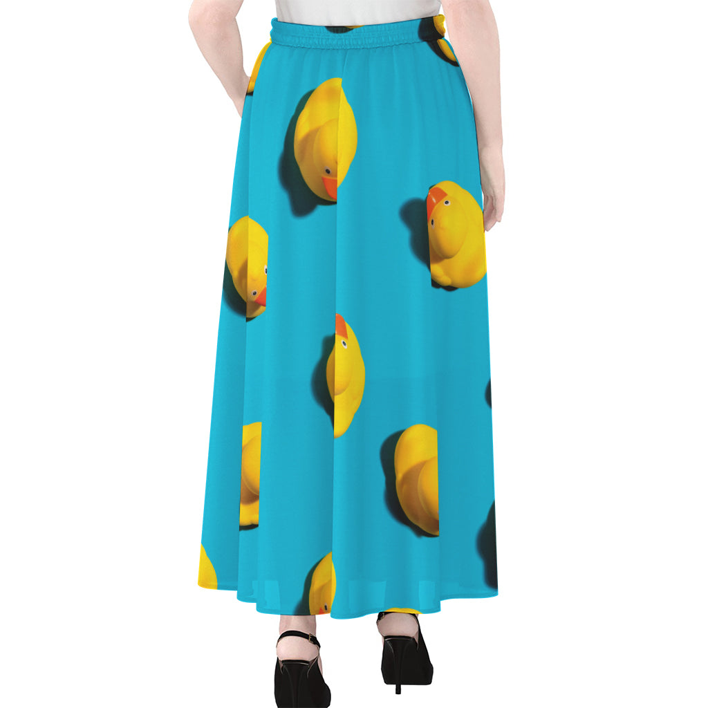 Yellow Rubber Ducks Print Chiffon Maxi Skirt