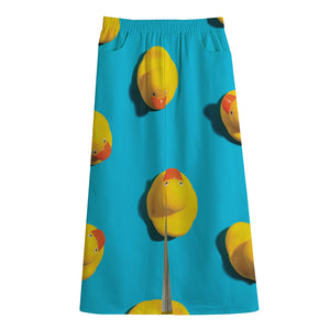 Yellow Rubber Ducks Print Cotton Front Slit Maxi Skirt