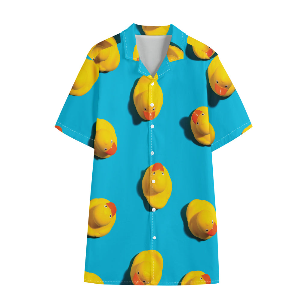 Yellow Rubber Ducks Print Cotton Hawaiian Shirt