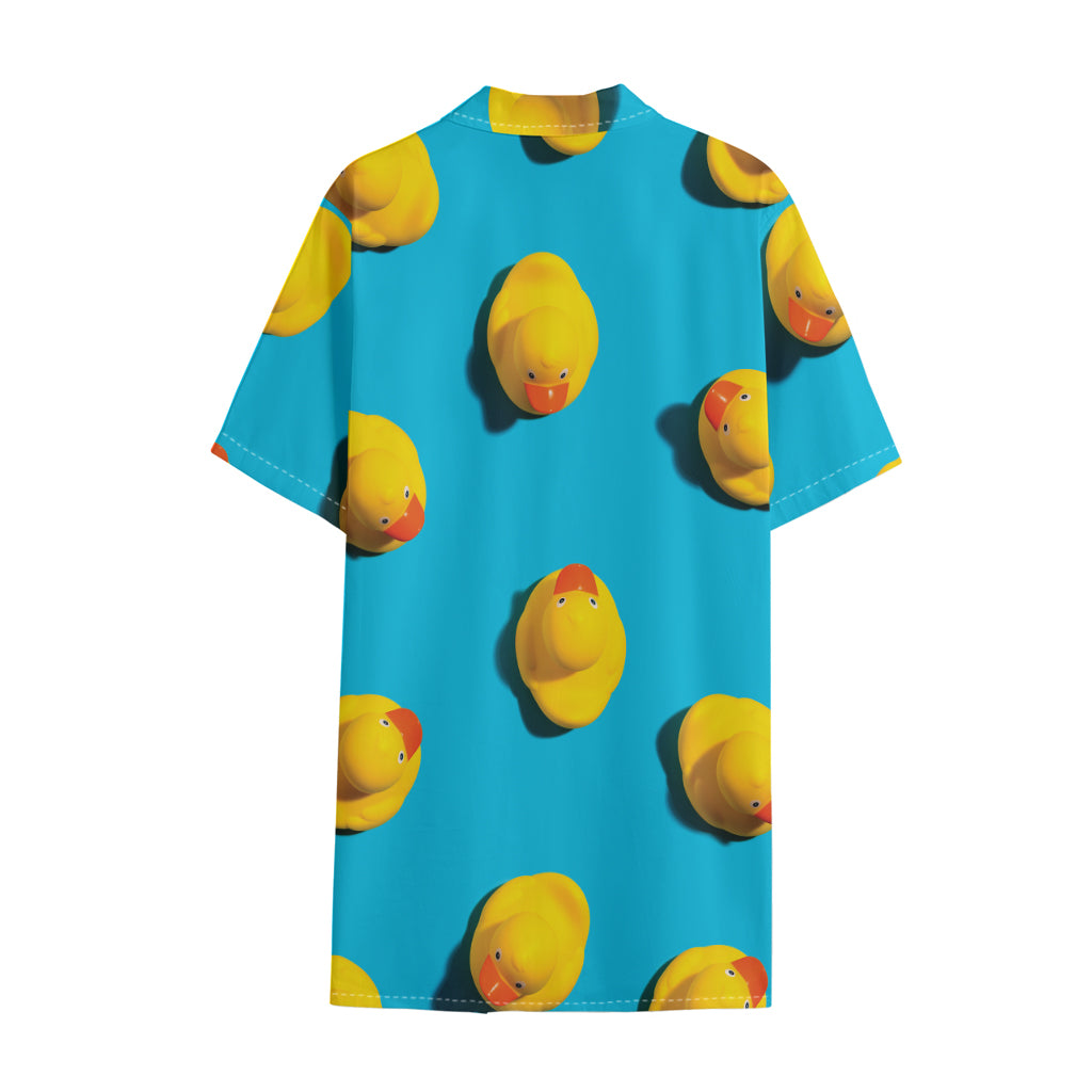 Yellow Rubber Ducks Print Cotton Hawaiian Shirt