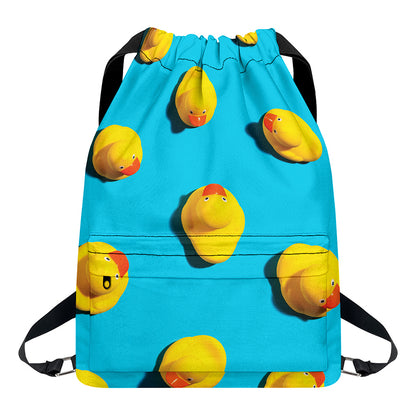 Yellow Rubber Ducks Print Drawstring Backpack