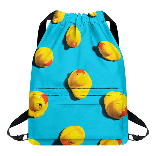 Yellow Rubber Ducks Print Drawstring Backpack