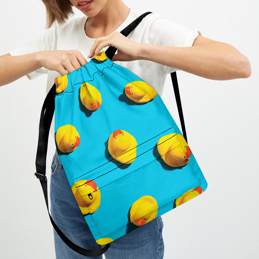 Yellow Rubber Ducks Print Drawstring Backpack