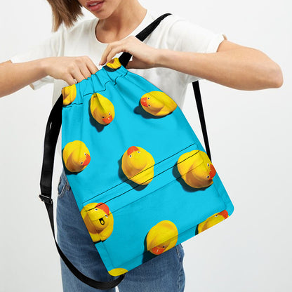 Yellow Rubber Ducks Print Drawstring Backpack