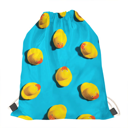 Yellow Rubber Ducks Print Drawstring Bag