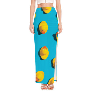 Yellow Rubber Ducks Print High Slit Maxi Skirt