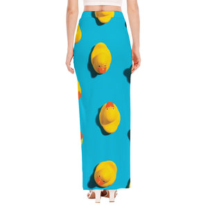 Yellow Rubber Ducks Print High Slit Maxi Skirt