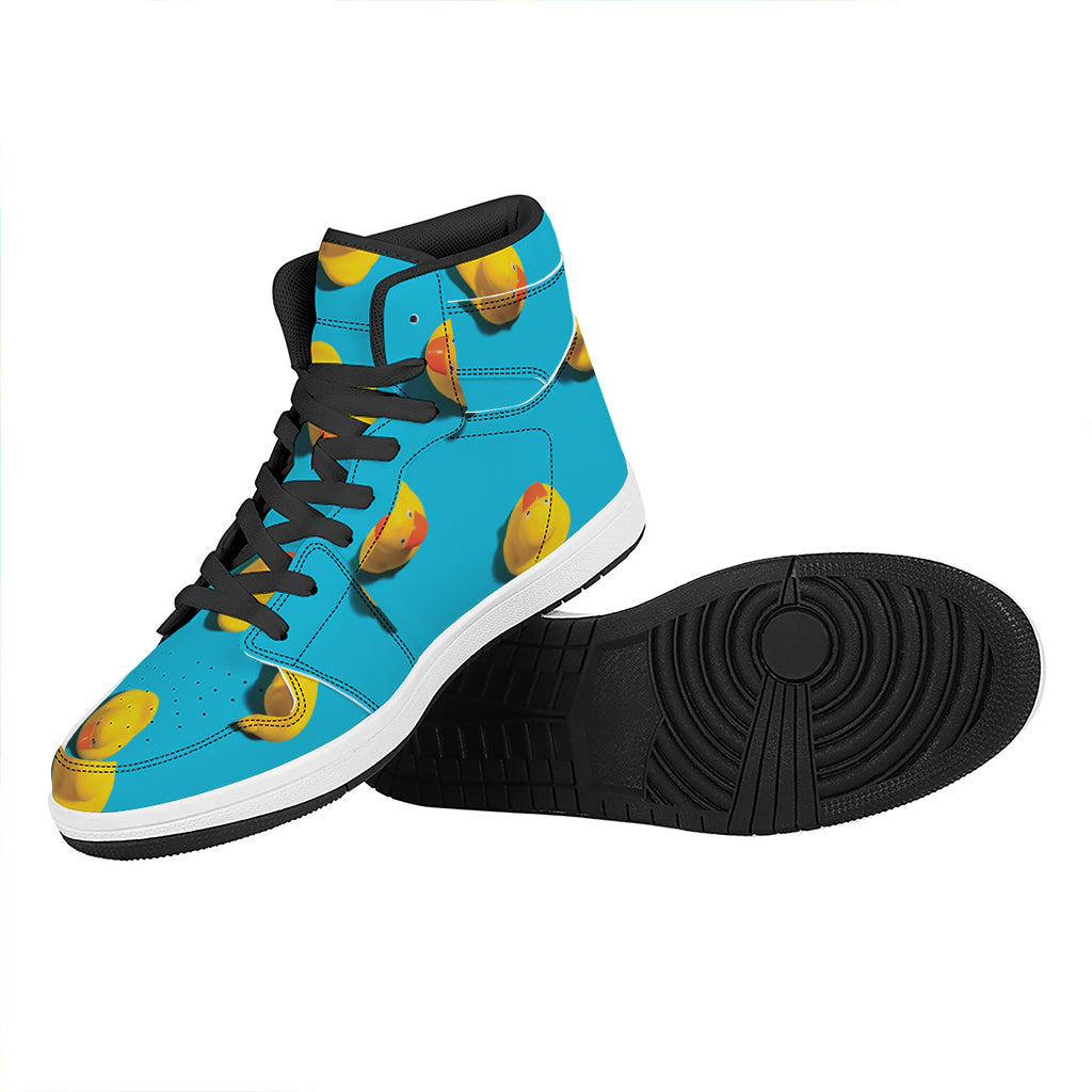 Yellow Rubber Ducks Print High Top Leather Sneakers