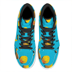 Yellow Rubber Ducks Print High Top Leather Sneakers