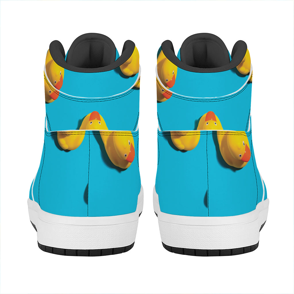 Yellow Rubber Ducks Print High Top Leather Sneakers