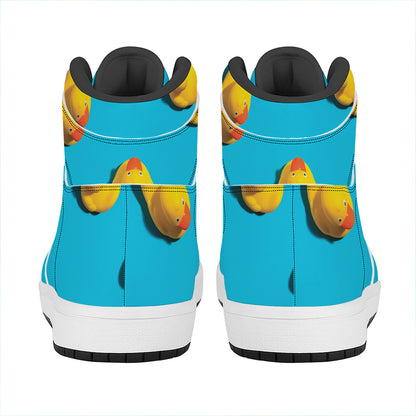 Yellow Rubber Ducks Print High Top Leather Sneakers