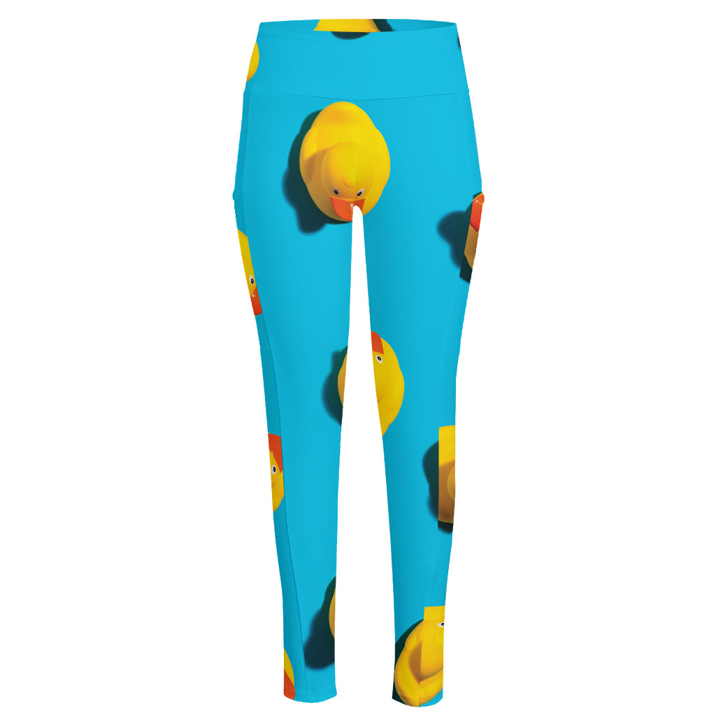 Yellow Rubber Ducks Print High-Waisted Pocket Leggings