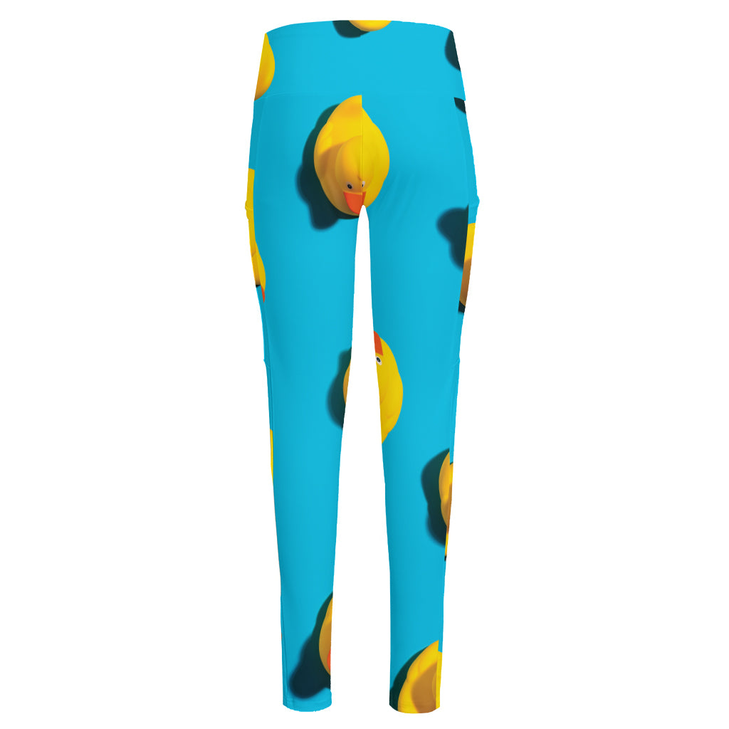 Yellow Rubber Ducks Print High-Waisted Pocket Leggings