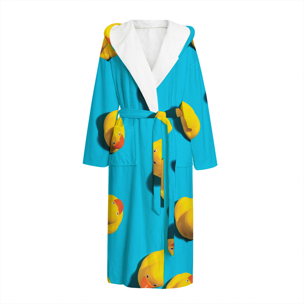 Yellow Rubber Ducks Print Hooded Bathrobe