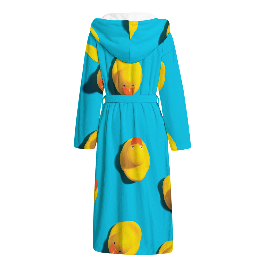 Yellow Rubber Ducks Print Hooded Bathrobe