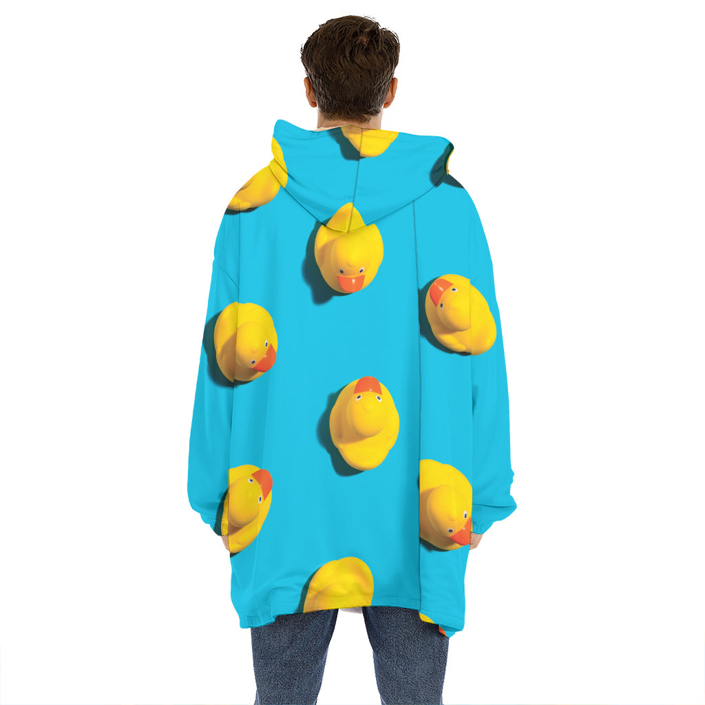 Yellow Rubber Ducks Print Hoodie Blanket