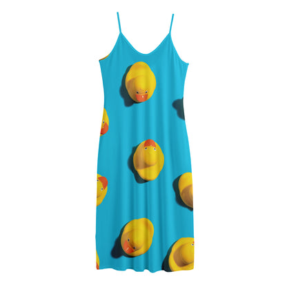 Yellow Rubber Ducks Print Jersey Midi Cami Dress
